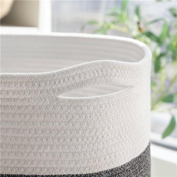 Large Cotton Rope Basket 15.8"x15.8"x13.8"Baby Laundry Woven Blanket Nursery Bin - Picture 4 of 7